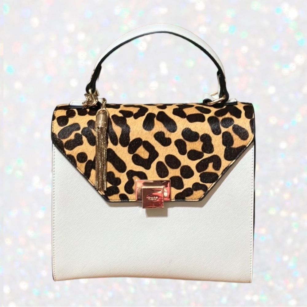 🆕 NEW Dune London White & Leopard Print Fur Handbag Purse